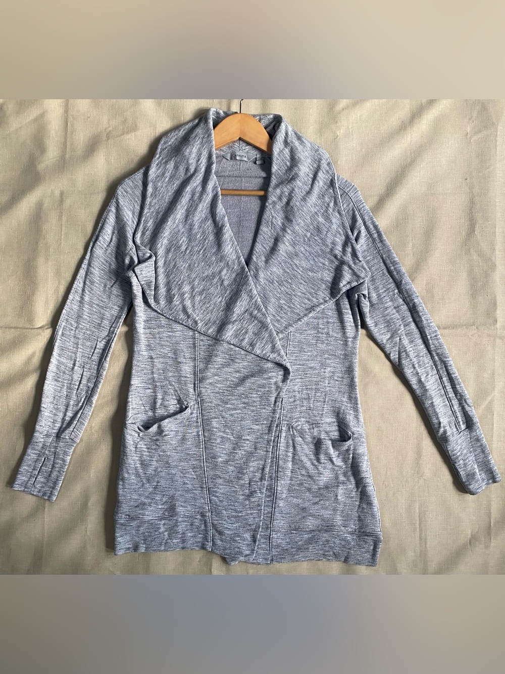 Athleta Heather Gray Open-Front Shawl Collar Cardigan